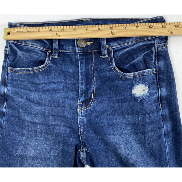 American Eagle Jeans Womens Size 4R Hi Rise‎ Jegging Destroyed Dark Wash Denim - Picture 8 of 13